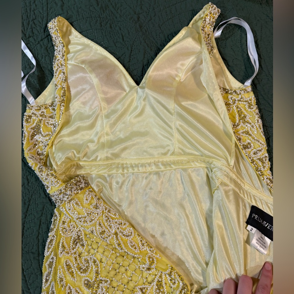Primavera Couture Yellow Beaded Prom Dress - Picture 2 of 5